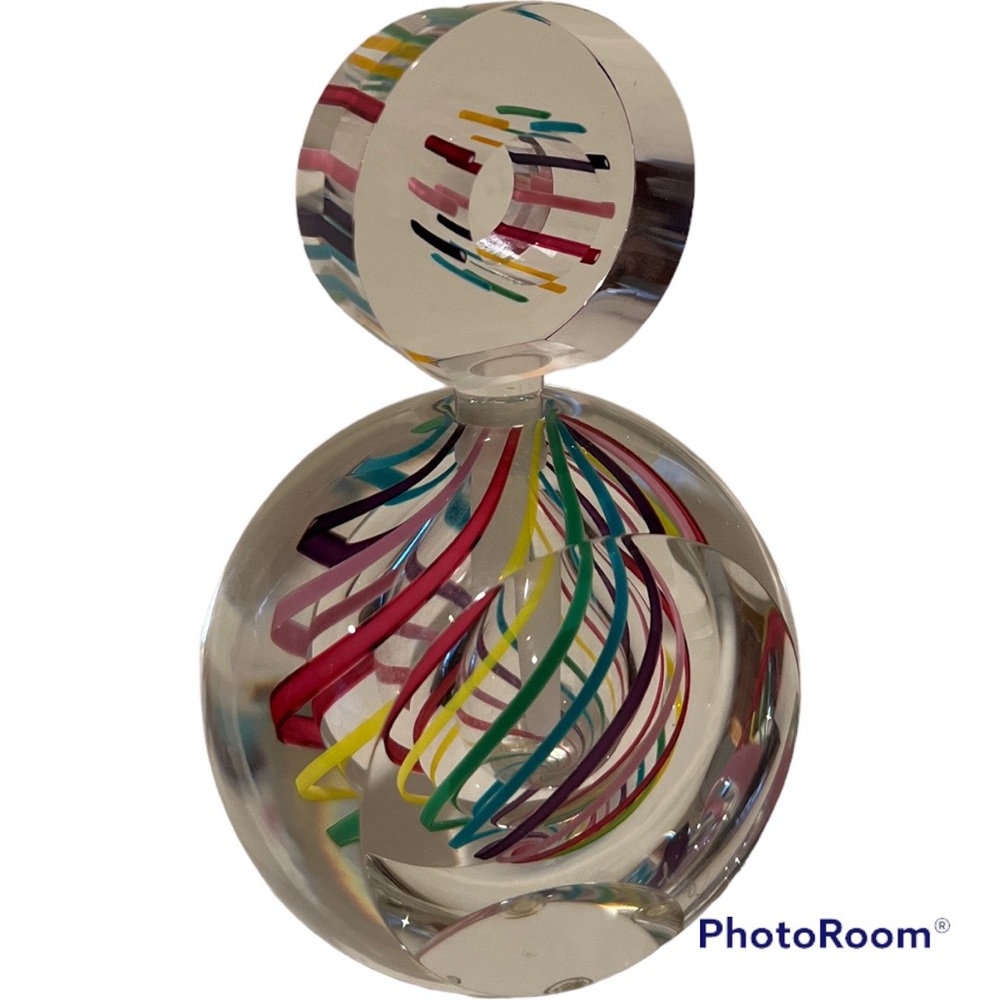 🌈Hand blown art glass perfume bottle rainbow swirl signed Paul Harrie GIFTABLE!